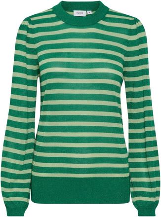 Saint Tropez Glitterende Pullover met Pofmouwen - Dames - Ronde hals truien - Groen - XL - Truien & Vesten