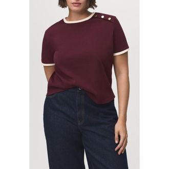 Mango Button Accent Cotton T-Shirt in Burgundy at Nordstrom Rack, Size Xx-Small