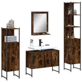 vidaXL Vidaxl - Set De Muebles De Ba&ntilde;o 4 Piezas Madera Contrachapada Roble Humo