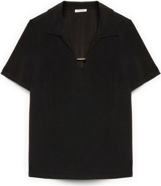 Fiorella Rubino Jersey T-shirt met Halslijn Detail - Dames - Blouses - Zwart - L - Polyester - Overhemden