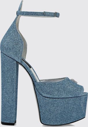 Philipp Plein Sandali platform in pelle glitter con tacco alto e Skull