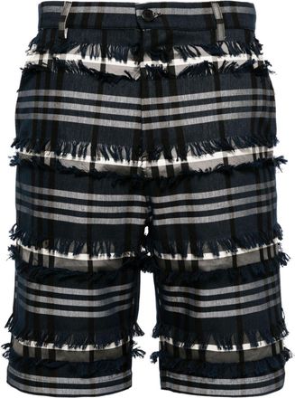 Henrik Vibskov check-print frayed shorts - unisex - Polyester/Cotton/Cotton - L - Blue