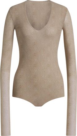 Alberta Ferretti Fitted Long-Sleeve Top with Deep Scoop Neckline