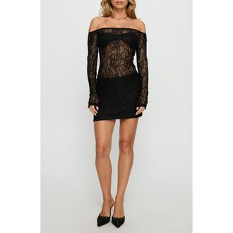 Princess Polly Annora Long Sleeve Lace Minidress in Black at Nordstrom, Size 10