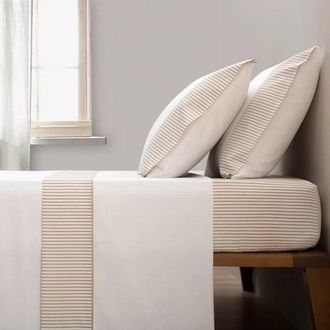Casa da Laura Sábanas 100% Algodón Rayas Marrón Cama 200 2 Almohadas 50 x 100 cm