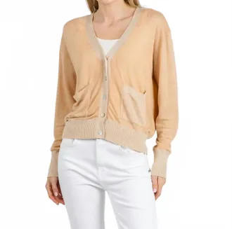 In Bed With You Stampato V Pocket Cardigan In Beige