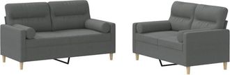 vidaXL Vidaxl - Juego De Sof&aacute;s Con Cojines 2 Piezas Tela Gris Oscuro