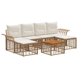 vidaXL Conjunto De Sof&aacute;s De Exterior 7 Pcs Natural Y Crema Poli&eacute;ster Vidaxl
