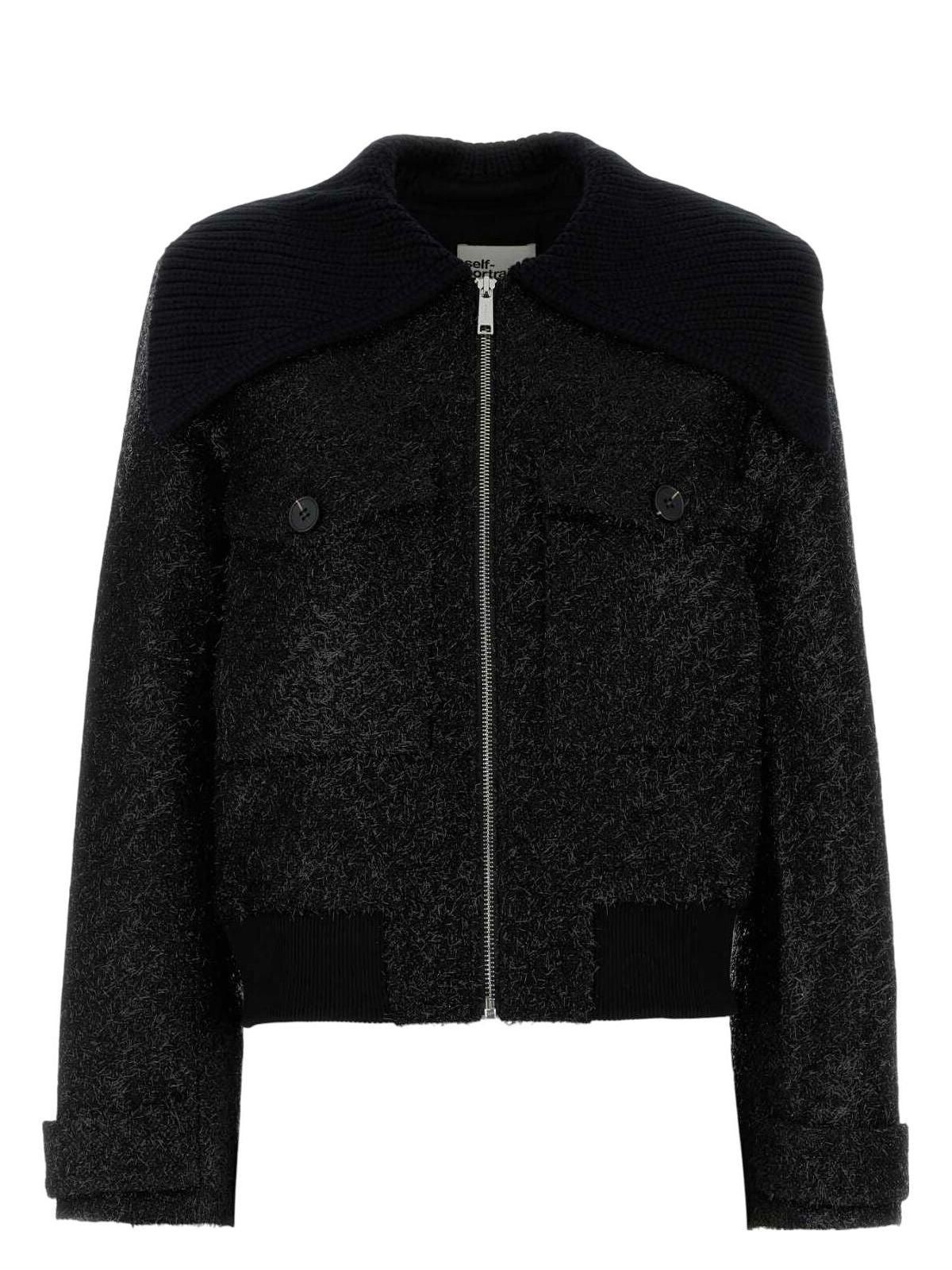 ジャケット SELF PORTRAIT Women Jackets AW24051JB BLACK Black Self Portrait Womens Polyester Blend Bomber Jacket in Black