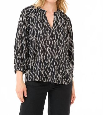 Kaffe Kasigrid V-Notch Neck Blouse In Black Chalk Print