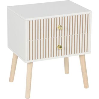Relaxdays Relaxdays bedside table, 2 drawers, ribbed front, W x D x H: 47x40x30 cm, bedroom cabinet, wood look, white-natural