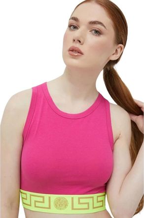 Versace Greca Border Crop Top - Dames - Tops zonder mouwen - Roze - M - Katoen - Tops