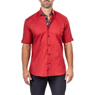 Maceoo Galileo Marthy Short Sleeve Cotton Button-Up Shirt in Red at Nordstrom, Size 5