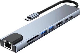 No Brand Hub Usb-c 8 En 1 - Ethernet - Hdmi 4k - Pd De 100 W - Gris