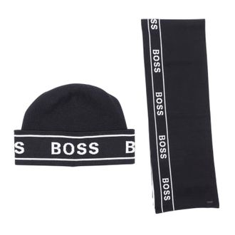 HUGO BOSS Set met herenpet en -sjaal met herhaald logo (Zwart)