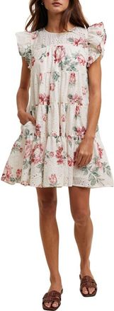 Wishlist Floral Eyelet Babydoll Dress in Rose/Cream at Nordstrom Rack, Size Medium
