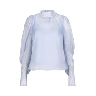 Dante6 Ocean Top met Pofmouwen - Dames - Blouses & Shirts - Blauw - Maat: 2XL Viscose