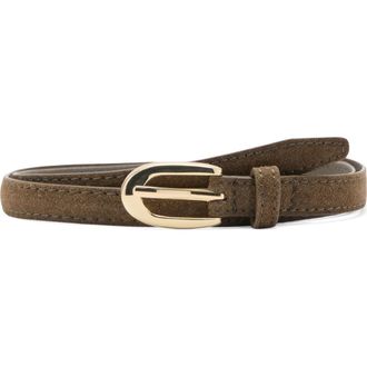 Mango Thin Suede Belt in Khaki Green at Nordstrom, Size Medium