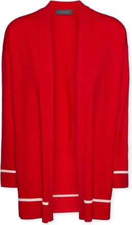Elena Miro Viscose Blend Cardigan met Streepdetails - Dames - Vesten - Rood - L - Polyester - Truien & Vesten