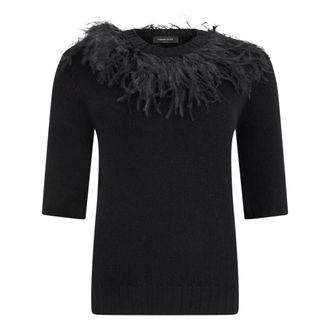 Fabiana Filippi Feather Sweater - Dames - Ronde hals truien - Zwart - XS - Wol - Truien & Vesten