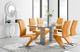 Furniturebox Imperia 6 Grey Dining Table & 6 Willow Chairs in Mustard