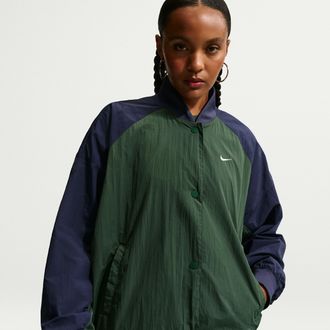 Nike Womens Nike Sportswear Oversized Varsity Jacket in Green | IF0332-323