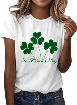 Generic St PatrickS Day WomenS Leprechaun Costume Clover T-Shirts Summer Causal Personalized Lightweight Short Sleeve Lucky Shamrock And Hat Element,Lucky Gre