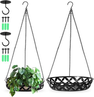 Gabrielle Macetas Colgantes De Metal Negro, Cesta De Flores Colgante De Metal Con Gancho Para El Techo, Macetas Colgantes, Cadena Colgante, Maceta Decorativa Co