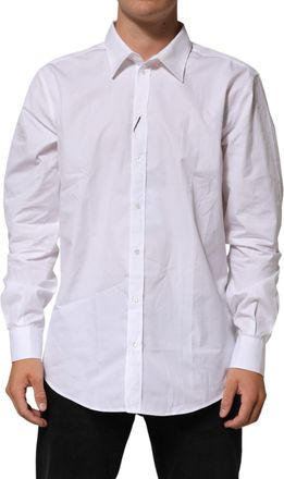 Dolce & Gabbana White Cotton Collared Long Sleeve Men Dress Mens Shirt