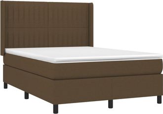 vidaXL Cama Box Spring Colch&oacute;n Luces Led Tela Marr&oacute;n Oscuro 140x190 Cm Vidaxl