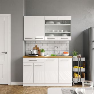 Vicco Cocina Para Solteros Fame-line, Blanco Alto Brillo/blanco, 140 Cm, Et Antracita
