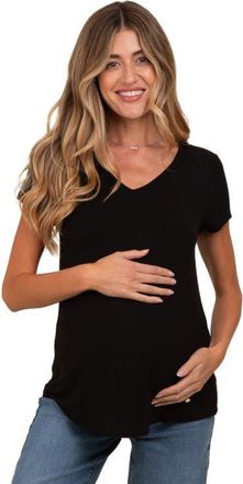 Pinkblush Basic V-Neck Short Sleeve Top in Black at Nordstrom, Size X-Large