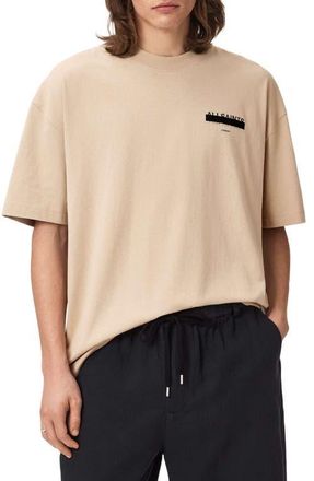 AllSaints Redact Mock Neck Graphic T-Shirt in Sunset Brown at Nordstrom, Size Xx-Large