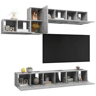 Berkfield Home Modern 7 Piece TV Cabinet Set Concrete Grey Engineered Wood
