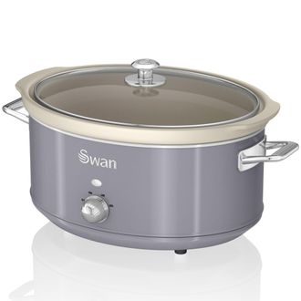 SWAN Sf17031grneu Retro Olla Cocci&oacute;n Lenta, 6,5l, Recipiente Extra&iacute;ble Antiadherente Cer&aacute;mica Libre Pfoa, Vintage 320w Gris - Swan