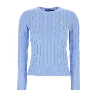 Polo Ralph Lauren Round-neck Knitwear, female, Blue, Size: S Cable-Knit Cotton Crewneck Sweater