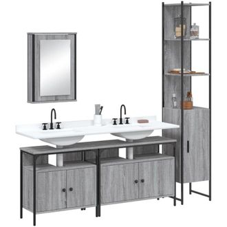 vidaXL Set Mobili da Bagno 4 pz Grigio Sonoma in Legno Multistrato - Vidaxl