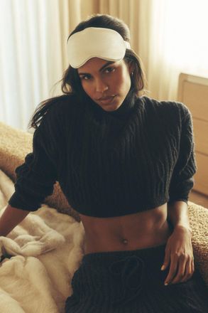 Alo | Cable Knit Cropped Winter Bliss Turtleneck Long Sleeve Top in Dark Heather Grey, Size: Medium