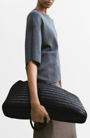 Mango Oversize Short Sleeve Sweater in Charcoal at Nordstrom, Size X-Small