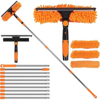 OEM Kit Limpiador De Cristales - Percha Telesc&oacute;pica 4,5 M - Raspador De Silicona Y Esponjas De Microfibra - Para Ventanas Altas Paredes Coches - 1 Unidad