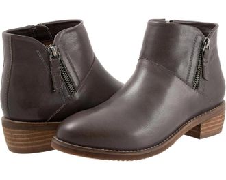 Softwalk Womens SoftWalk Roselle Dark Gray Leather Double Zip Ankle Boots HAWK921