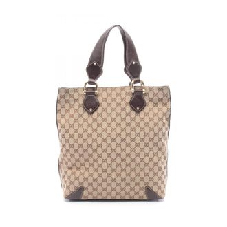 Gucci Beige Brown Canvas Leather Handbag Tote Bag (Pre-Owned)