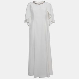 Jenny Packham White Satin Crystal Embellished Neck Wedding Gown