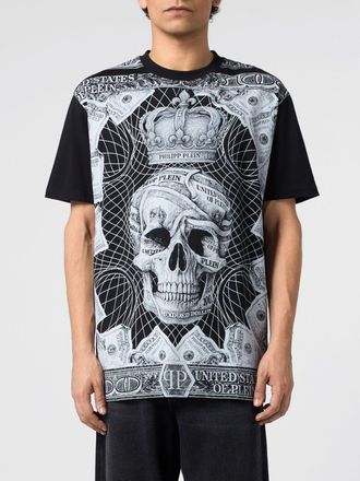 Philipp Plein T-shirt girocollo in cotone con stampa grafica Skull frontale