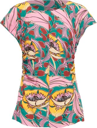 Marni floral print red side cap sleeve top