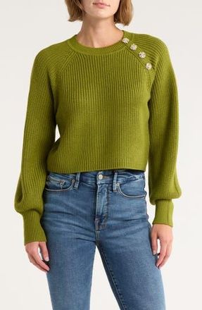 Cinq &agrave; Sept Keren Button Shoulder Sweater in Calla Green at Nordstrom Rack, Size Medium