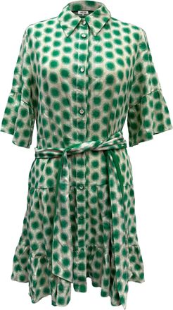 Diane Von Fürstenberg Beata Gathered Printed Mini Shirt Dress in Green Cotton