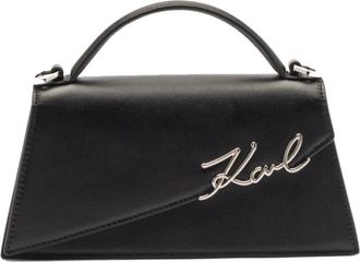 Karl Lagerfeld Tassen, Dames, Zwart, ONE Size, Leer, Signature Slim Crossbody