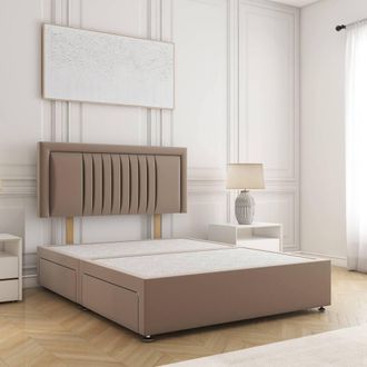 Fimous BSSPOKE Canes Plush Velvet Divan Bed 24 Headboard & 4Drawers No Mattress in Bronze | Size: King