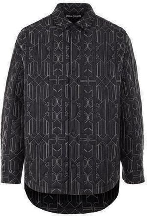 Palm Angels Geometric Quilted Shirt Jacket - Heren - Casual Overhemden - Zwart - S - Polyester - Overhemden